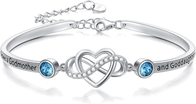AOBOCO 925 Sterling Silver Adjustable Infinity Heart Bangle Bracelet for Sister Best Friend Daughter Mom Grandma Granddaughter Daughter in Law Godmother Goddaughter Stepmom Stepdaughter - Image 1